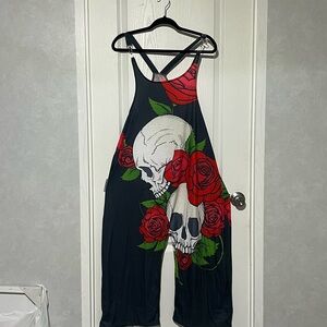 Skull and Roses Jumpsuit - Black and Red